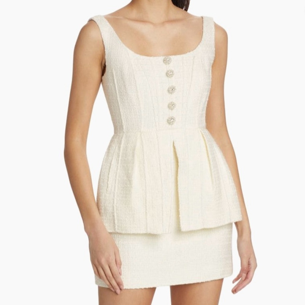 Self portrait cream boucle peplum mini dress